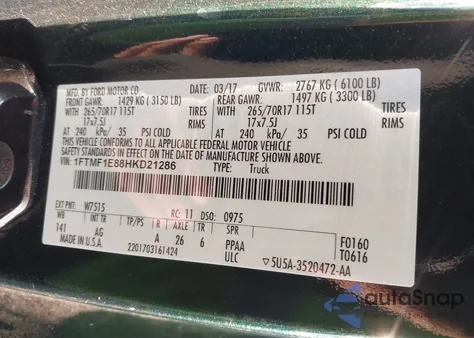 2017 Ford F-150 Xl from USA, damaged, VIN 1FTMF1E88HKD21286